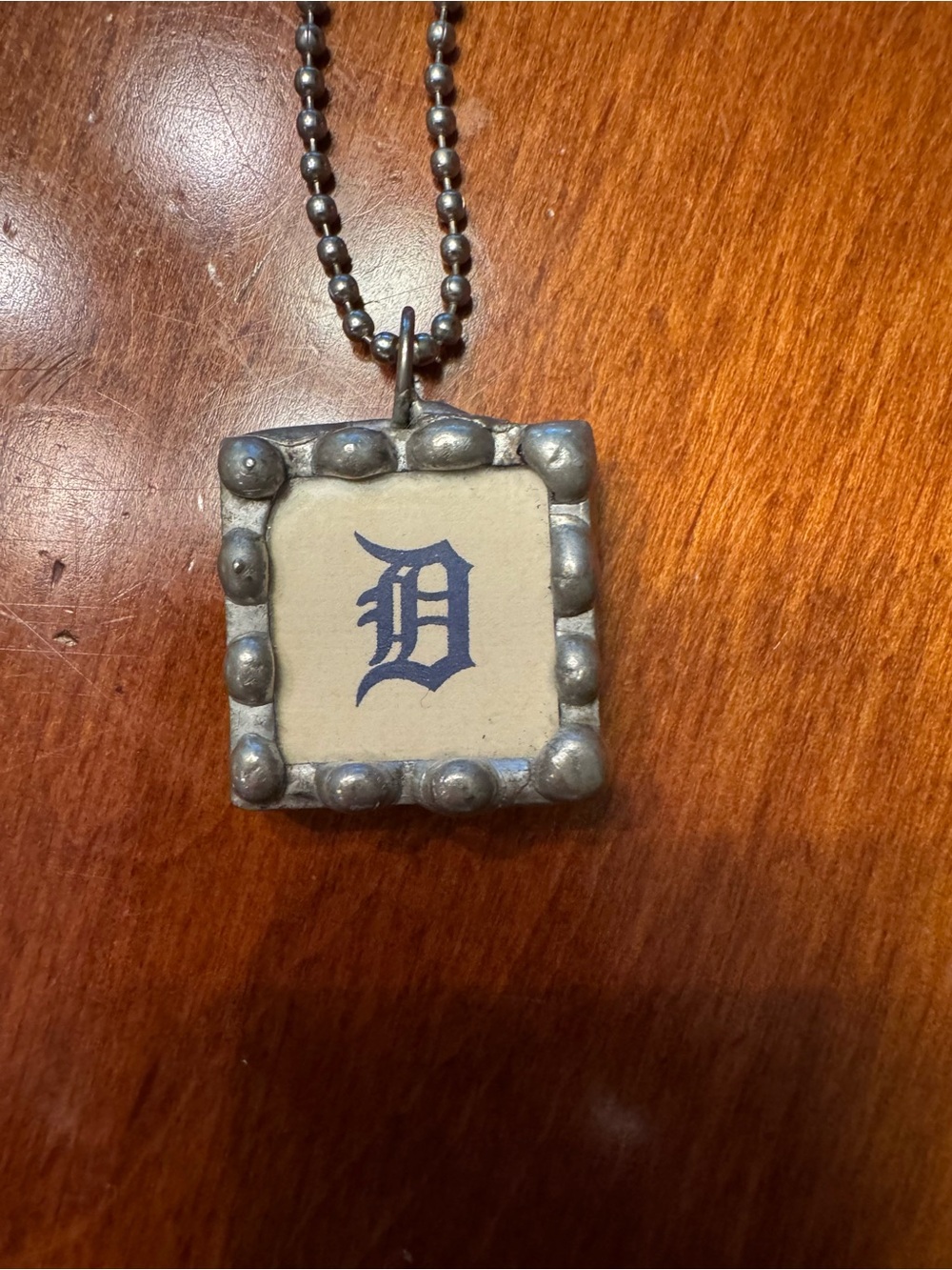 Silver Frame Pendant Necklace with Detroit Tigers and Detroit Red Wings